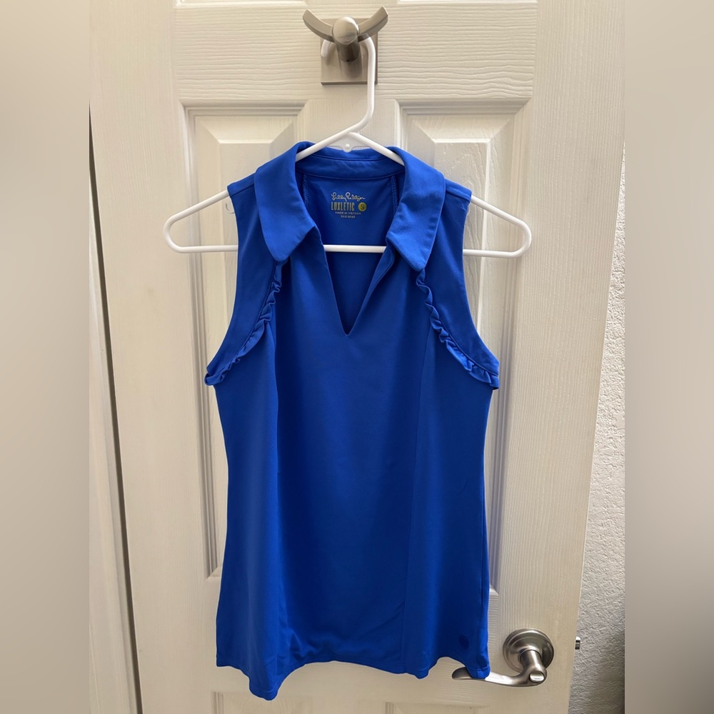 Lilly Pulitzer Blue Sleeveless Notched Collar Blouse